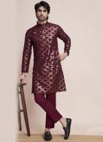 Silk Maroon Party Wear Sequins Work Readymade Kurta